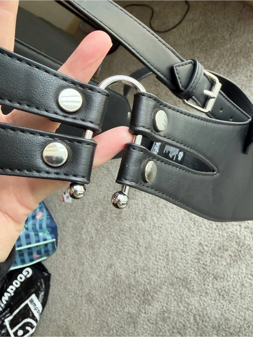 Disturbia Chasm Oval Detail Harness Belt Faux Leather Gothic Black Size XL NWT